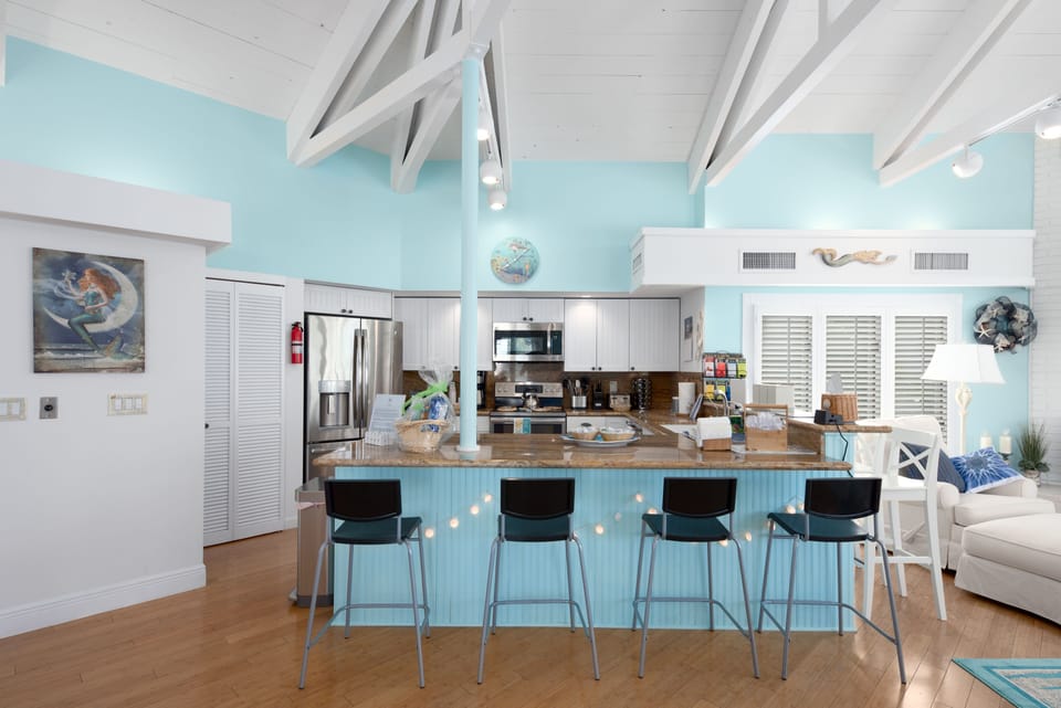 Kitchen + countertop seating (seats 8)