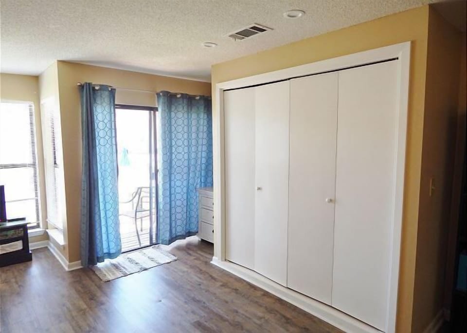Your cozy studio features a convenient Murphy bed that folds into the wall, maximizing your space for daytime relaxation.