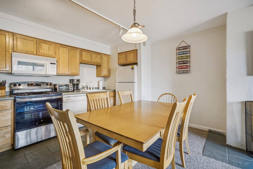 Dining table easily seats 6 people.