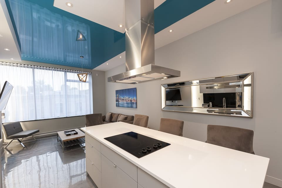 Open concept kitchen with living space