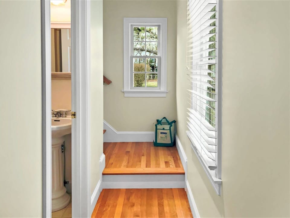 1st floor bathroom off of the hall with a shower - 24 Sea Mist Lane Chatham Cape Cod New England Vacation Rentals