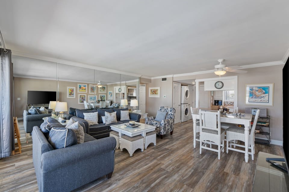 Unwind in your spacious oceanfront retreat with comfortable seating, full kitchen, and modern touches throughout this thoughtfully designed home.