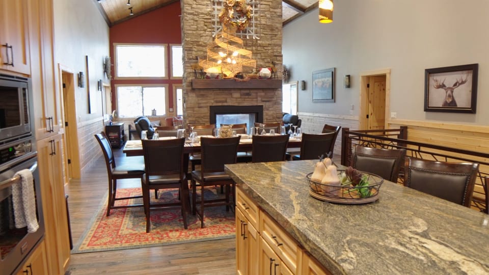 Oversize Kitchen Island with dining room in background