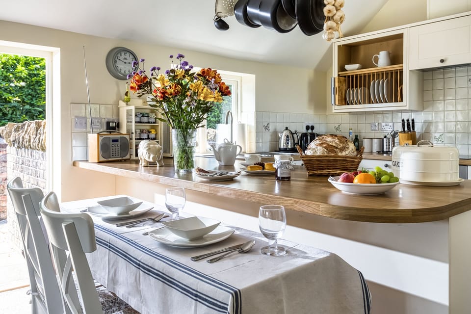 The dining and kitchen area