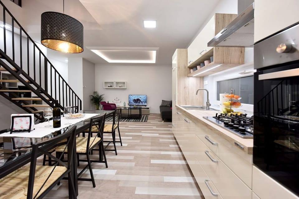 Apartment Tivoli Park - dining area area and kitchen