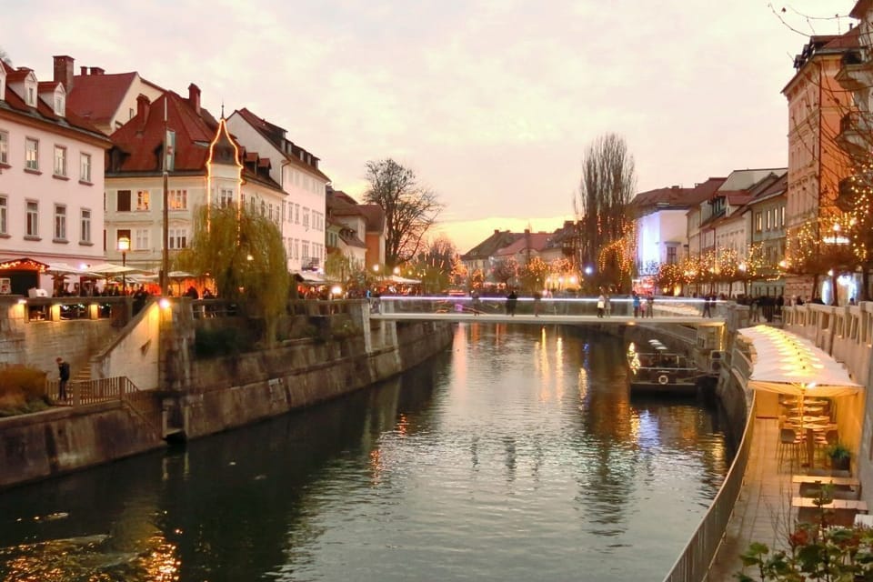 Ljubljanica River during festive December