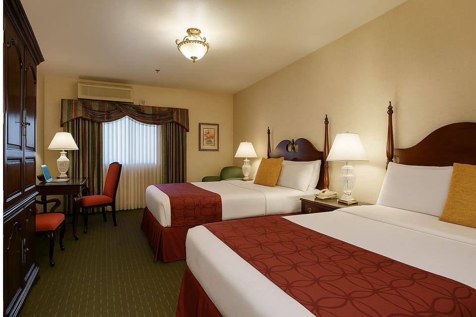 Room, 2 Queen Beds | Individually furnished, desk, laptop workspace, blackout drapes