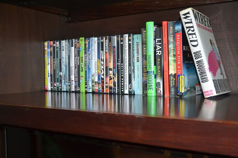 Library of books and videos just in case the weather changes.