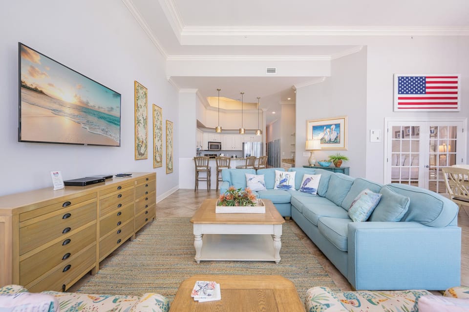 Relax in the plush sectional, enjoying family time as you catch your favorite movie on the large screen