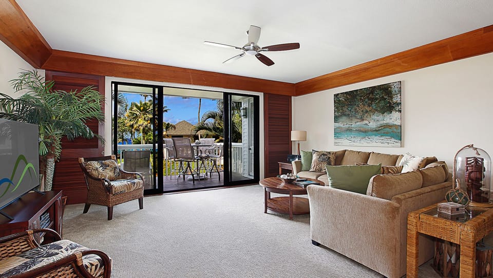 Poipu Kapili Resort #24 - Ocean View Living Room - Parrish Kauai