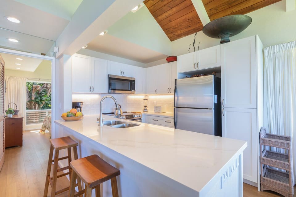 Kitchen is fully equipped with pots, pans and appliances
