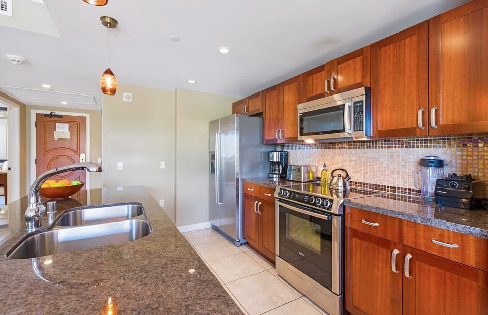 With granite counters, Bosch appliances, and all the necessary cookware
                