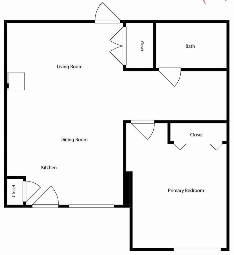 Explore the layout of your vacation rental with this helpful floor plan showing the open living areas, kitchen, and cozy bedroom.