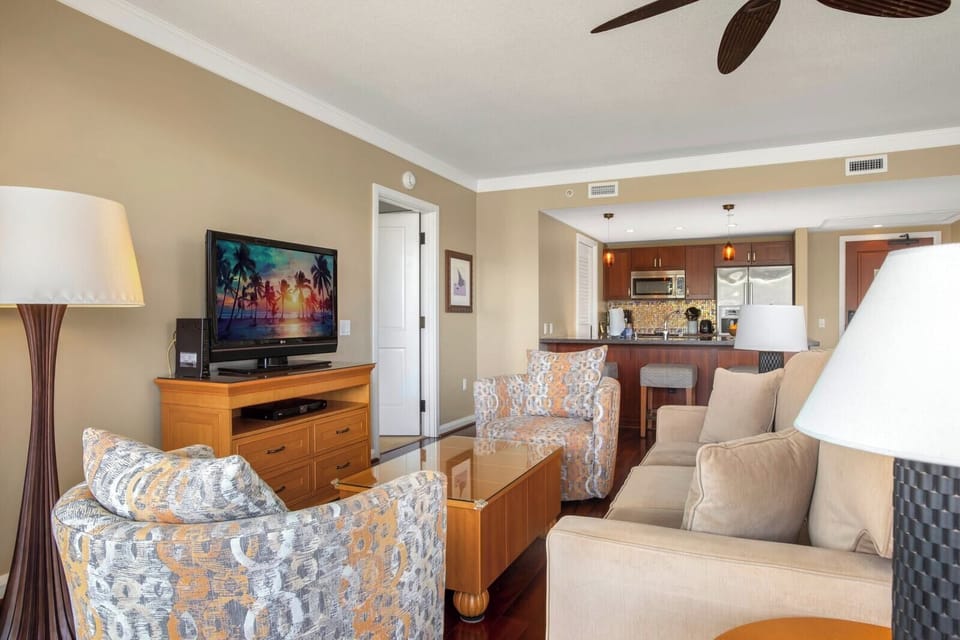 Inviting living space with cozy seating and modern kitchen amenities.
