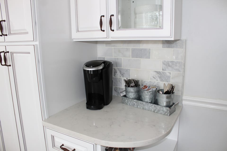 The kitchen comes complete with a Keurig so you can enjoy a morning coffee on us! 