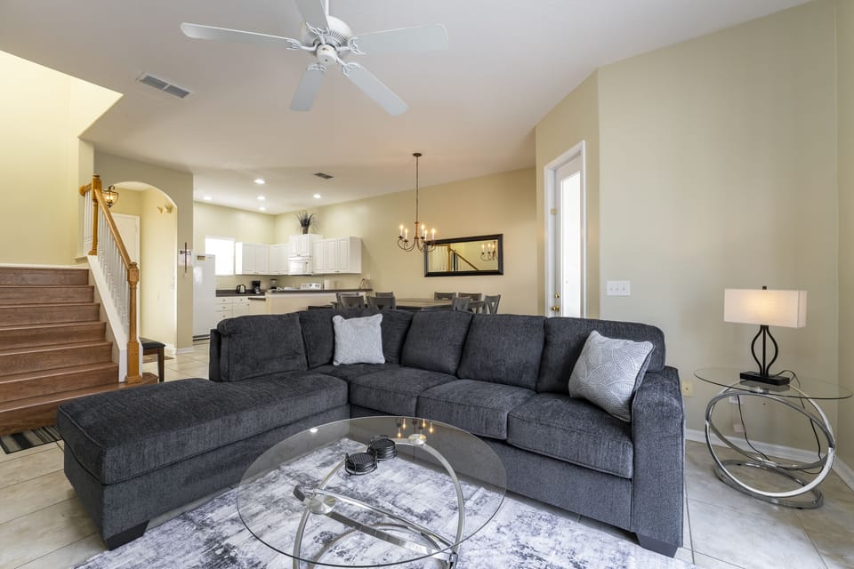 Living room showing sofa with chaise
