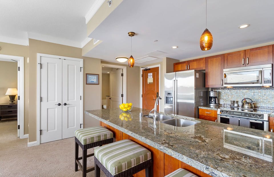 With granite counters, Bosch appliances, and all the necessary cookware
                