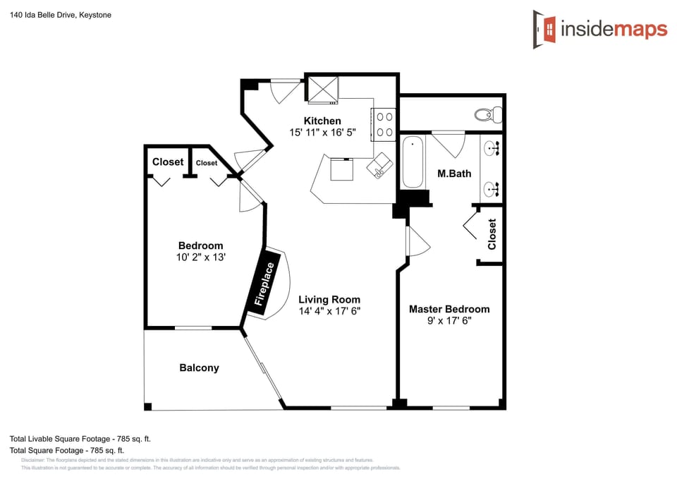 Spacious floor plan featuring two bedrooms, open kitchen, and private balcony - perfect for your mountain getaway.