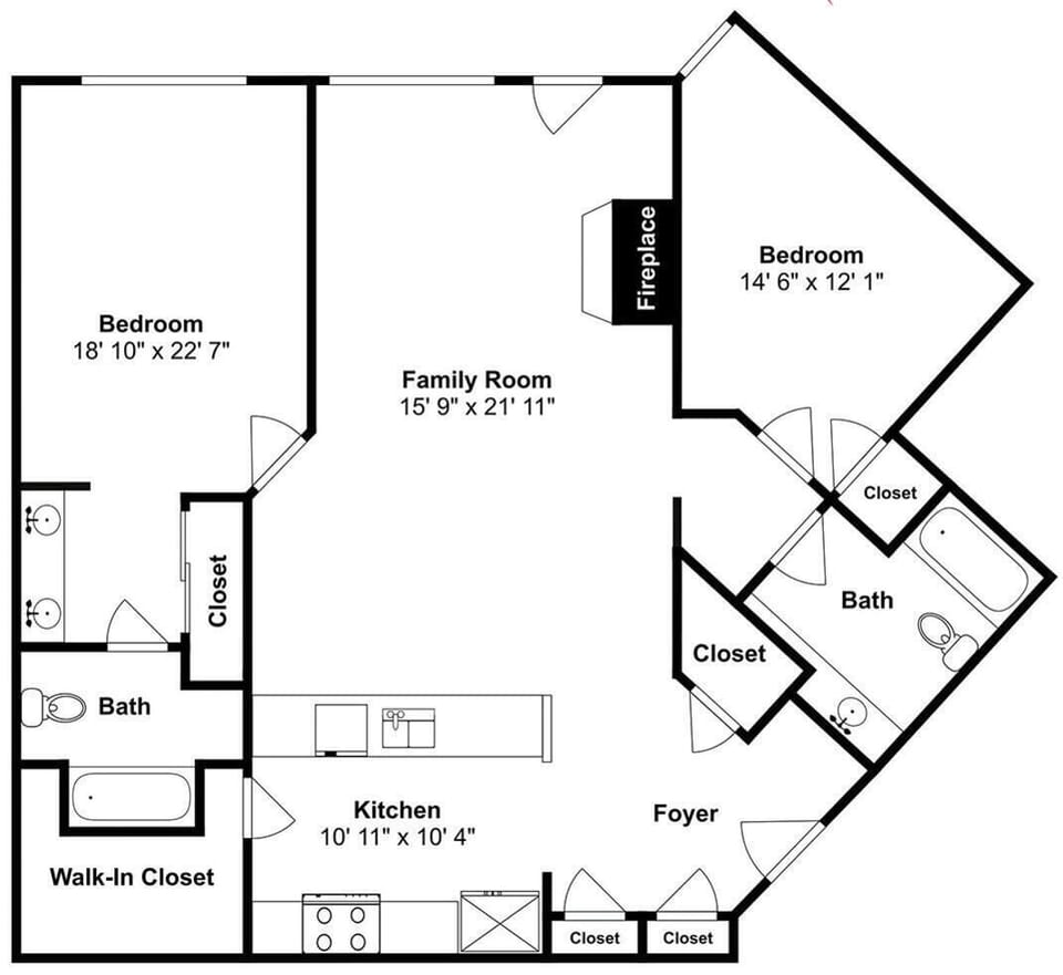 Study the thoughtful layout of this spacious two-bedroom retreat, designed for your comfort with ample storage and flexible living spaces.