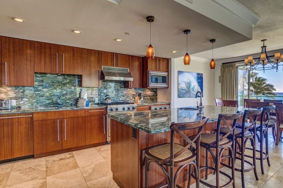 A chef ready kitchen with high end appliances and plenty of prep space