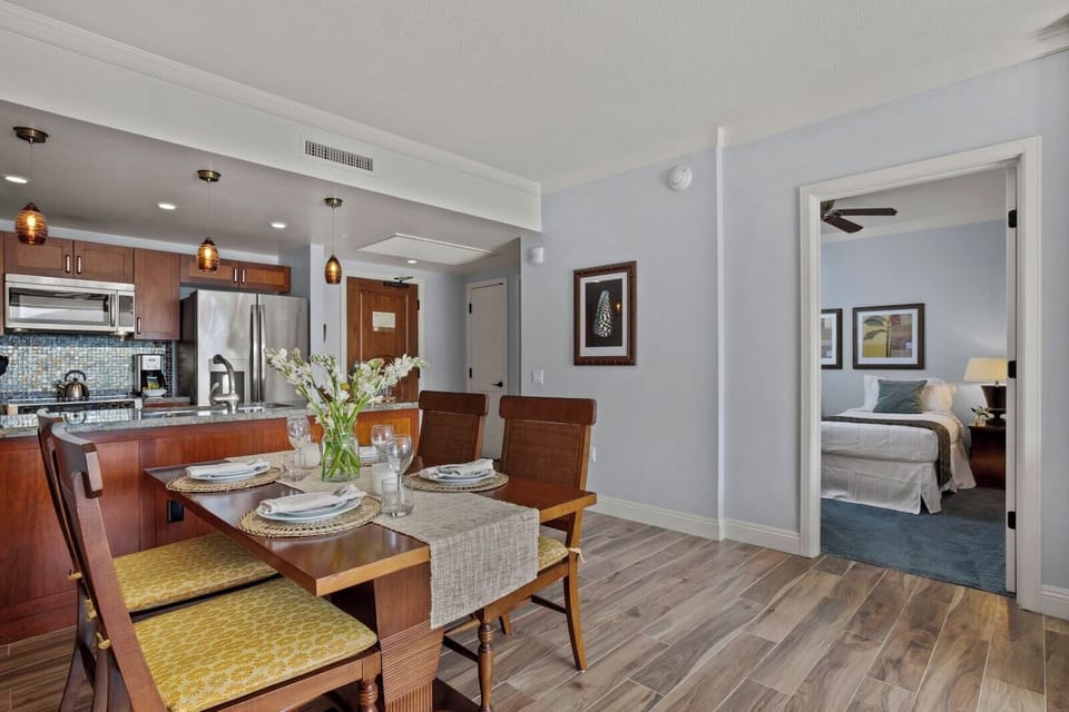 Stylish dining and gourmet kitchen with your cozy bedroom steps away.