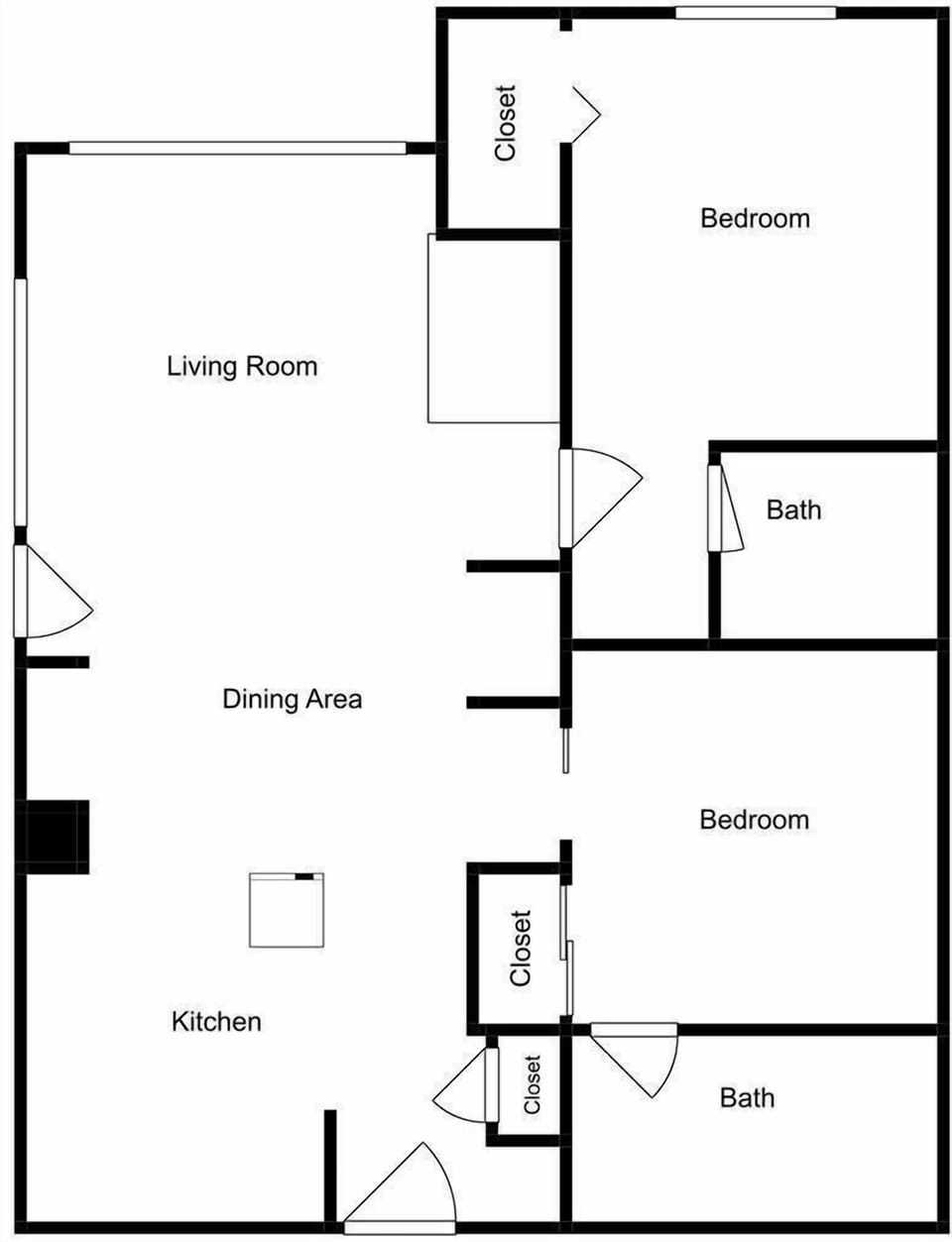 This spacious floor plan shows your comfortable two-bedroom retreat with open living spaces and modern amenities.