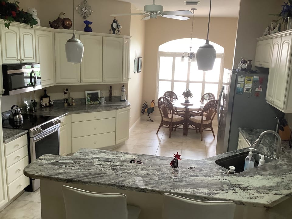 Modern appliances and all the utensils, etc. you need.