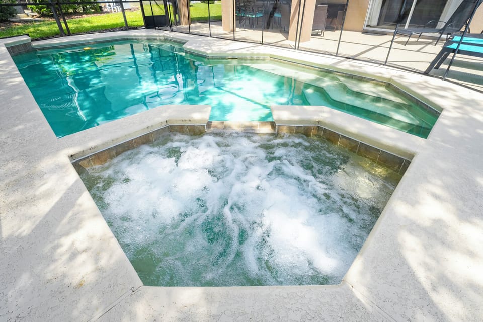 Pool area showing spa and jacuzzi jets working.