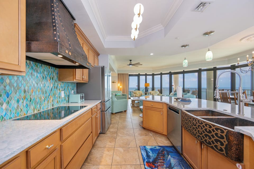 Create delicious meals in this vibrant kitchen, where colorful tiles inspire culinary creativity and enjoyment