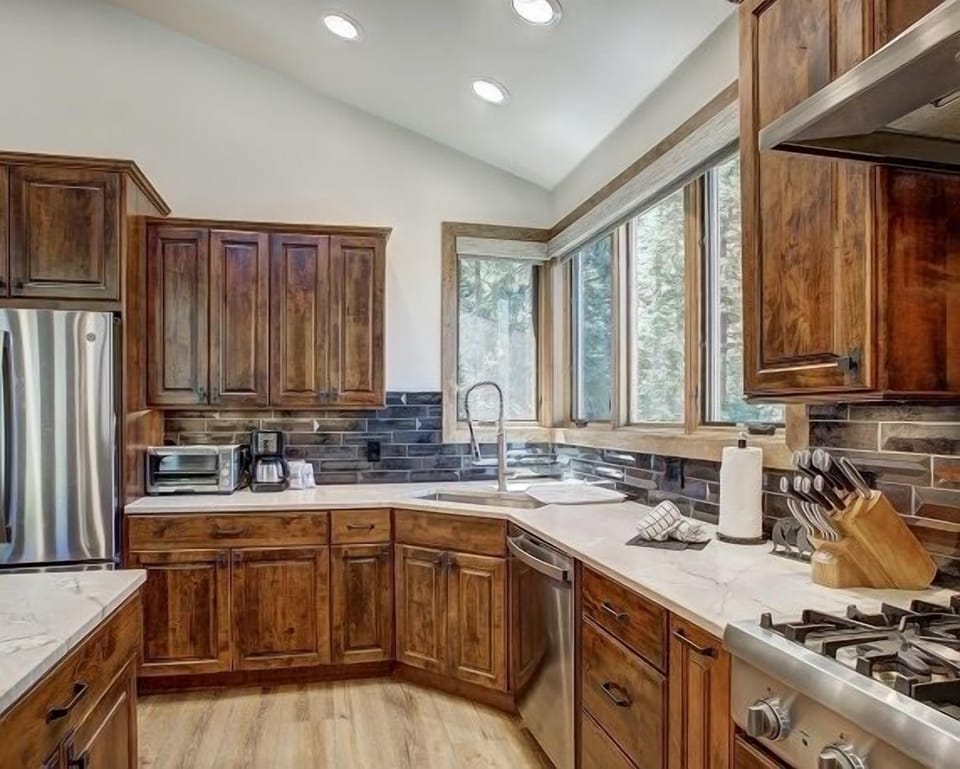 Indoors, Kitchen, Hardwood, Stained Wood, Refrigerator
