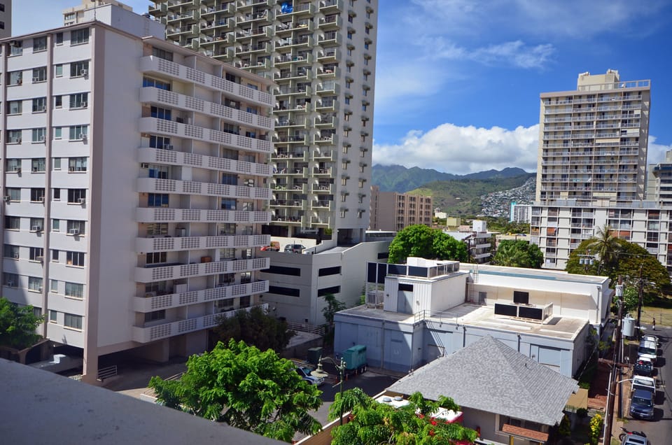 View from Balcony, glimpse of Ko'olau Mountains