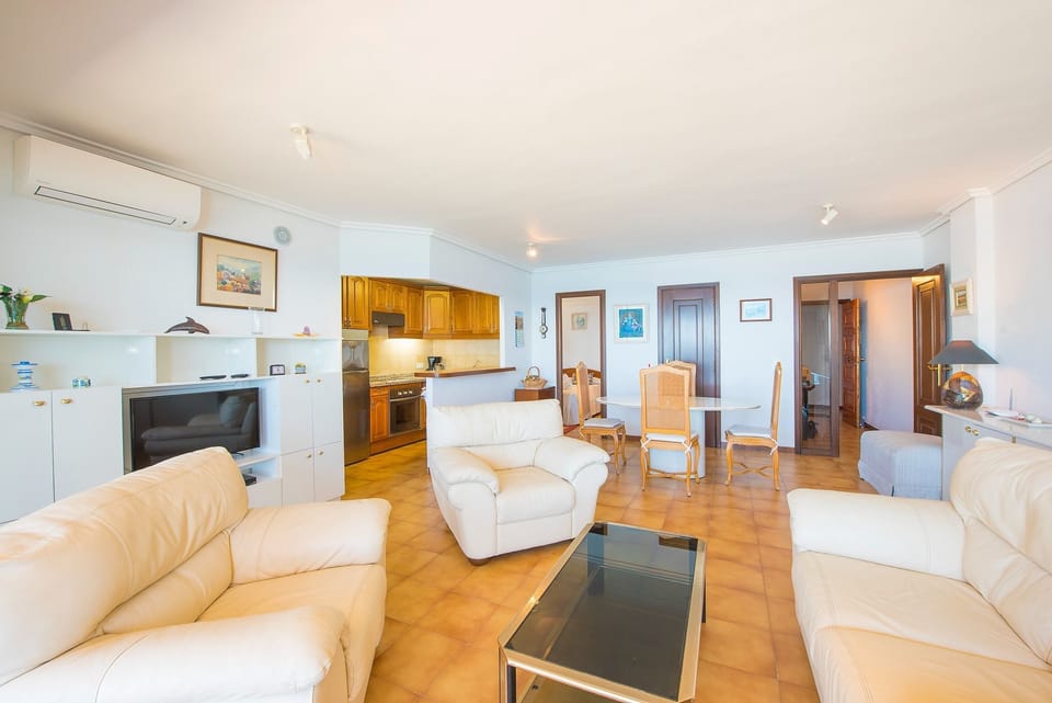 Charming beachfront apartment located in Calpe (Costa Blanca) for 3 people, with a bedroom and a bathroom.INTERIOR: This comfortable apartment consists of a large living room with SAT / DTT TV, air conditioning and access to the spacious terrace with beautiful sea views. An open kitchen with hob. One bedroom with a double bed and a separate bathroom with bathtub.EXTERIOR: There is a beautiful terrace with beautiful sea views, in addition there is a garage for one vehicle.LOCATION: This apartment is undoubtedly an ideal place for a holiday without a vehicle, due to its proximity to all kinds of services and its privileged location just a few steps from the sandy beach. It is located 10 m from the sea, restaurants and the nearest supermarket. The center of Calpe is accessible in 450 m.OBSERVATIONS: Free WiFi. Pets are not allowed. In case the apartment was occupied by 3 people, a free extra bed would be placed in the living room.