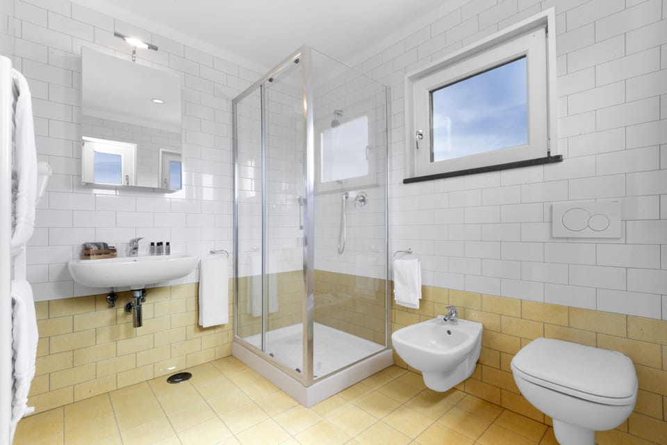 Shower, free toiletries, hair dryer, slippers