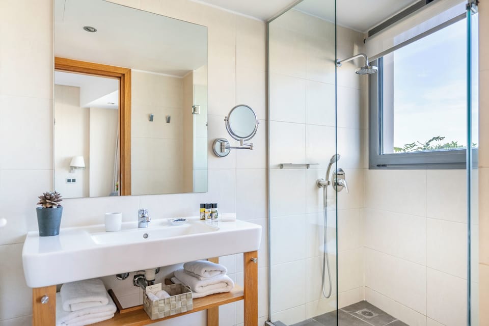 Executive Double Room (Temple of Zeus or Acropolis View) | Bathroom | Eco-friendly toiletries, hair dryer, slippers, towels