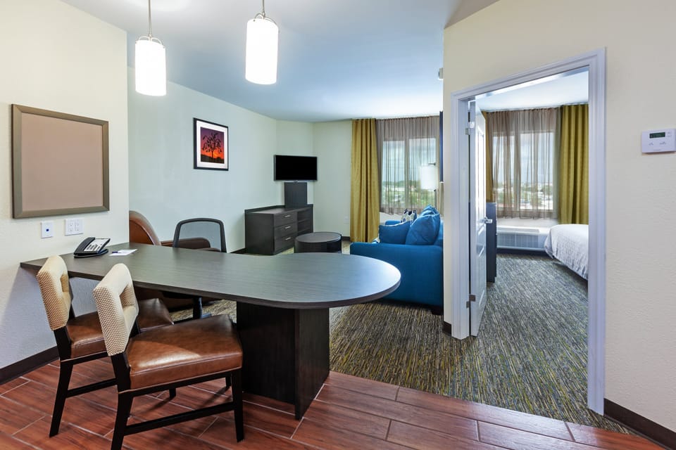 Premium bedding, Select Comfort beds, desk, laptop workspace