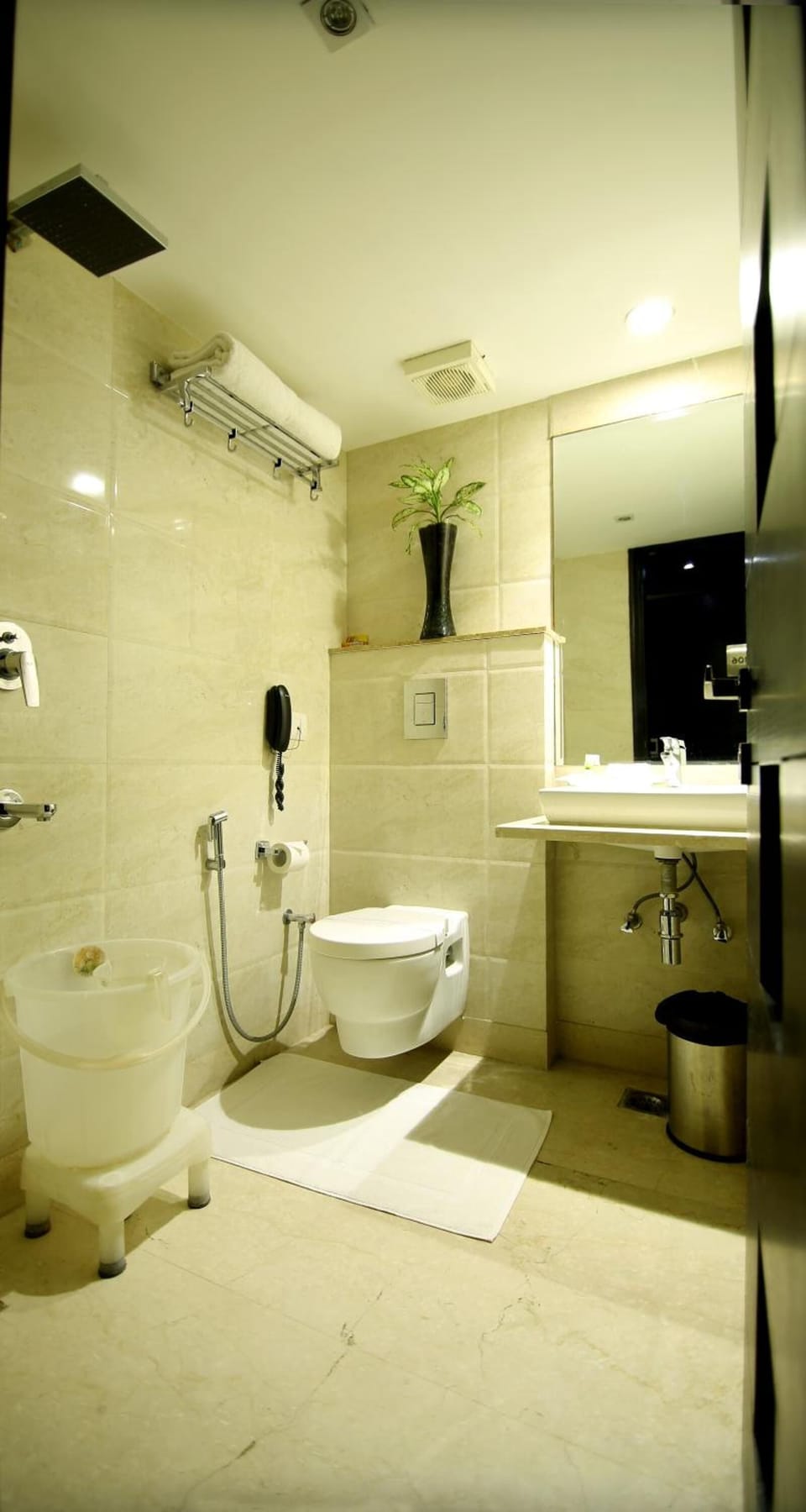 Shower, free toiletries, hair dryer, slippers