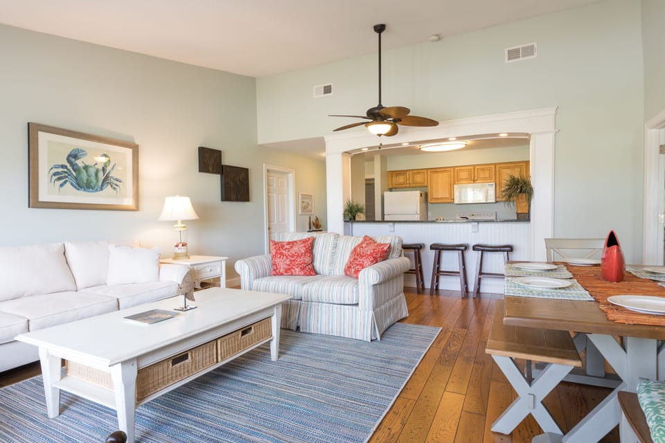 Open plan living area with access to the kitchen