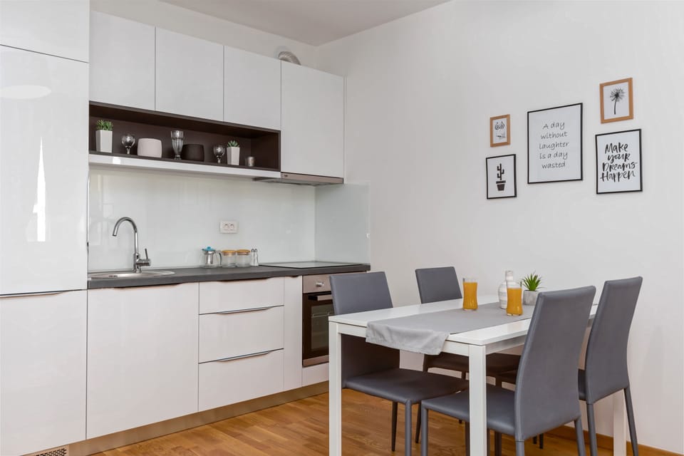 Superior 1 bedroom apartment with balcony | Private kitchen | Fridge, stovetop, cleaning supplies, freezer