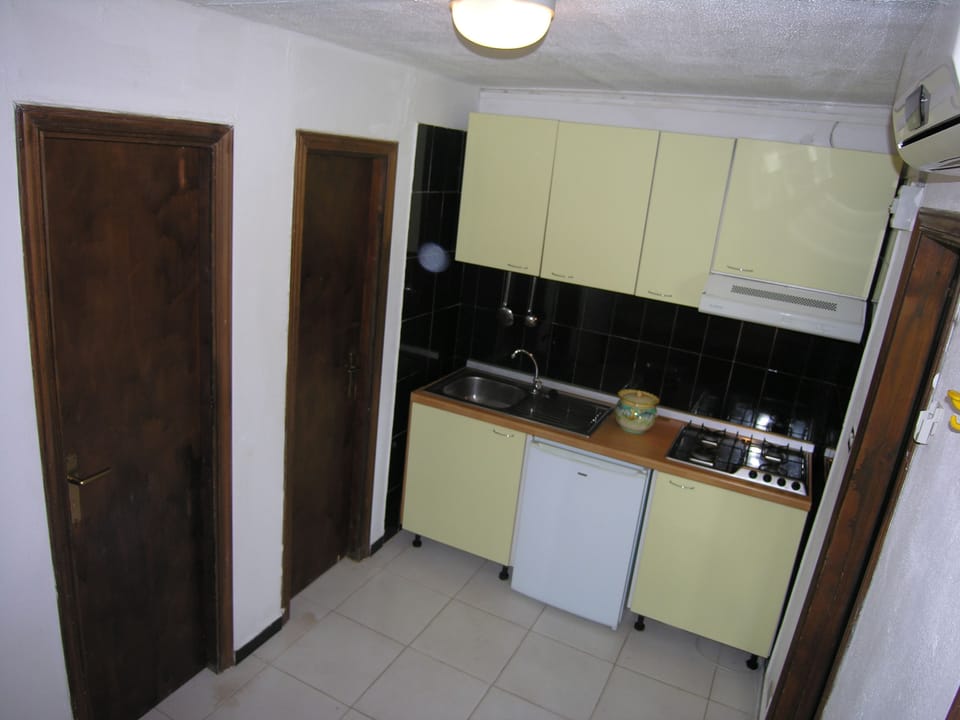 Full-size fridge, espresso maker