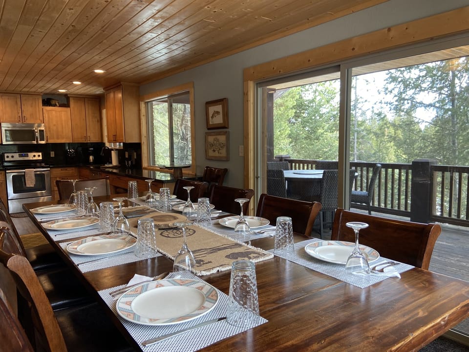 Warm dining room and kitchen setting