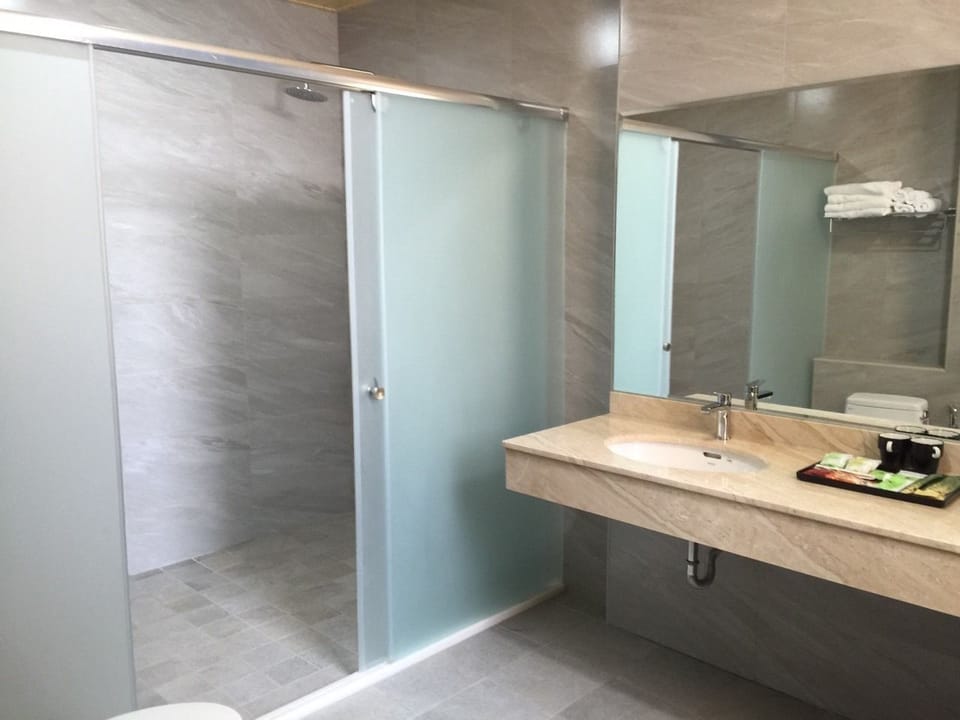 Family Room | Bathroom | Shower, free toiletries, hair dryer, slippers
