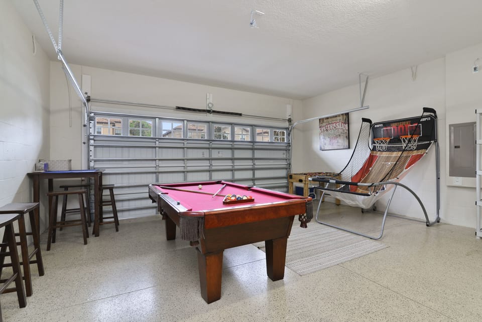 Game room, slate pool table