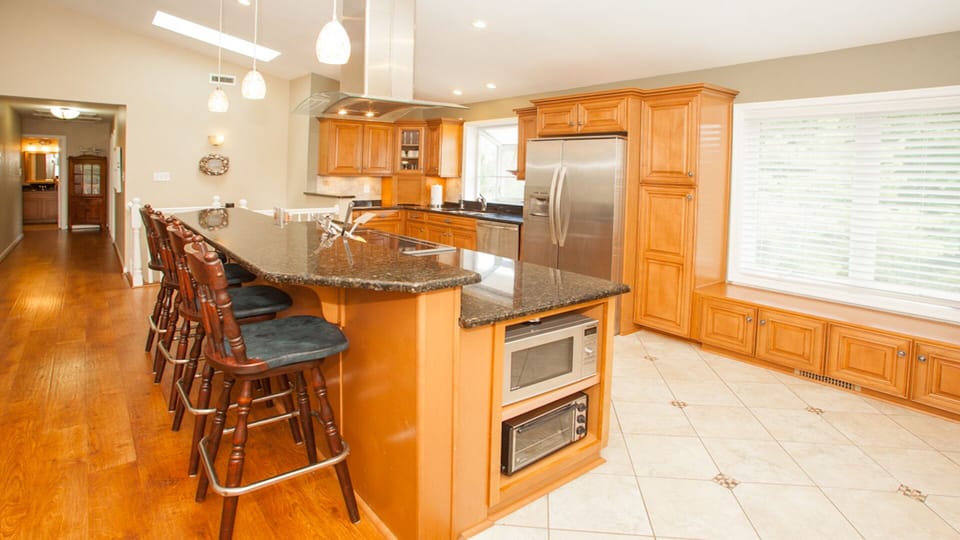 The beautiful, fully renovated kitchen with numerous upgrades.