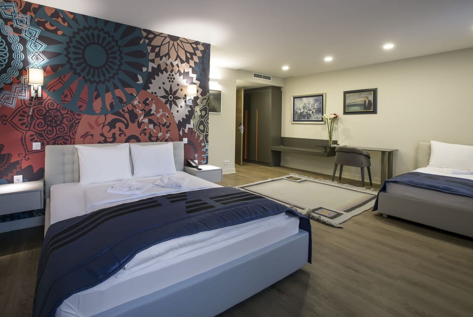 Minibar, desk, blackout drapes, soundproofing