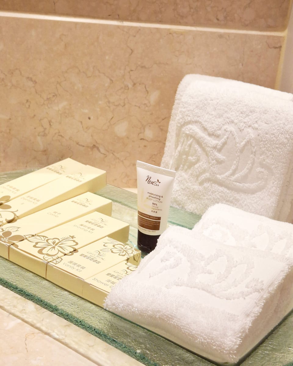 Free toiletries, hair dryer, slippers, towels
