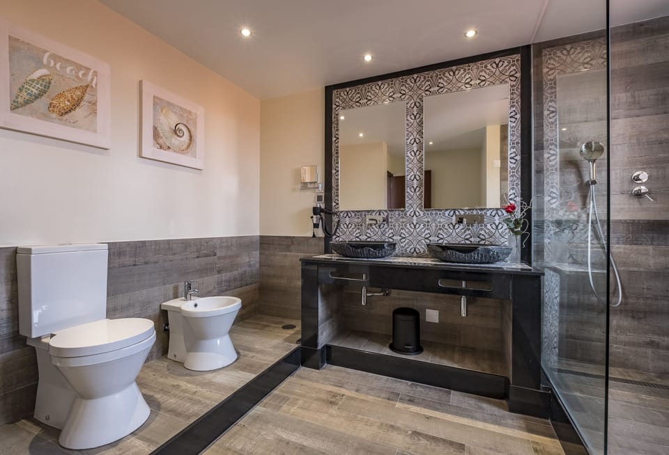 Prestige suite | Bathroom | Shower, hair dryer, towels, soap