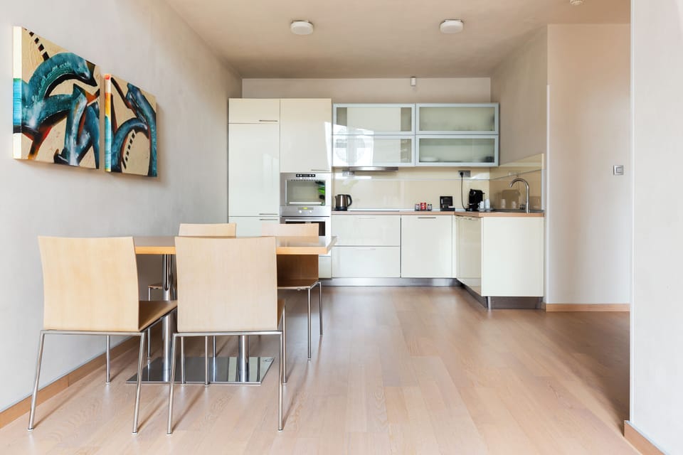 Apartment, Balcony, City View | Private kitchen | Full-size fridge, microwave, oven, stovetop