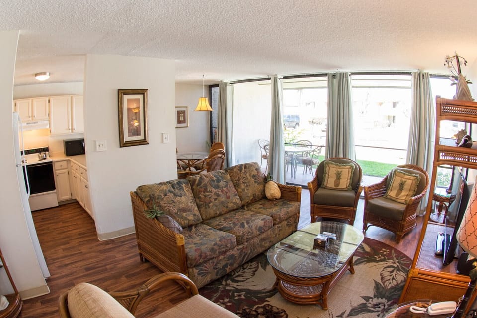 Spacious living room with many seating options