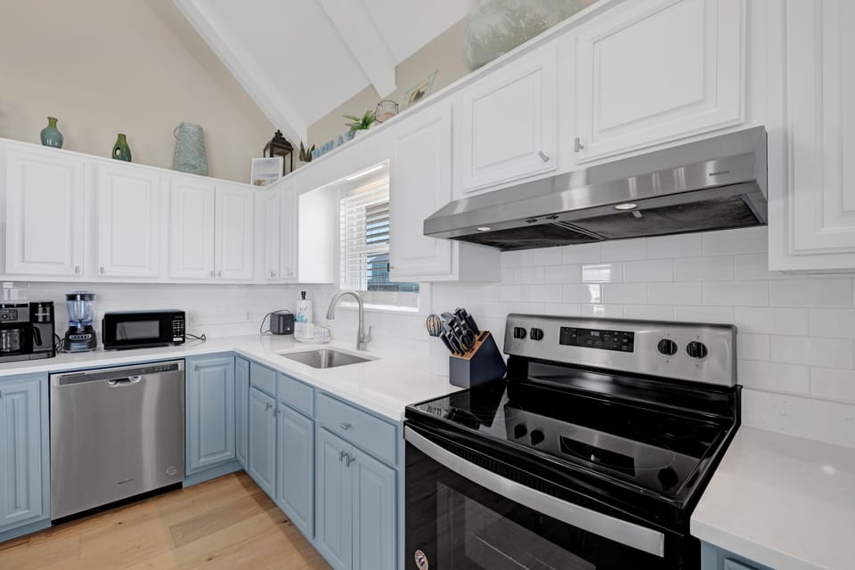 The kitchen is fully equipped for all of your cooking needs and has updated stainless appliances
