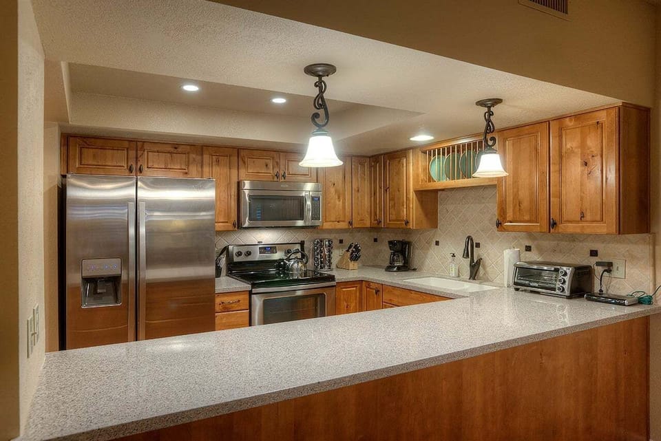 Coffee maker, toaster oven, and kettle for guest use